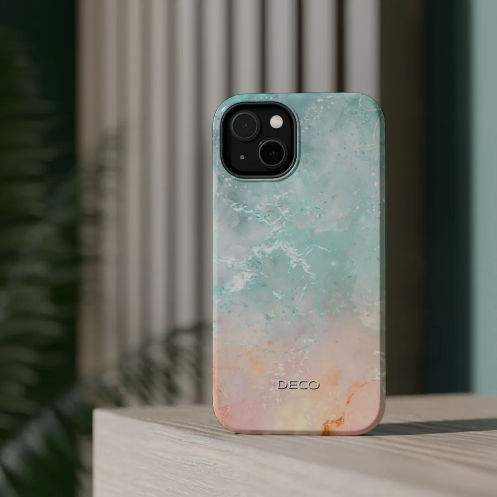 Seafoam & Coral Marble MagSafe Impact-Resistant Phone Case