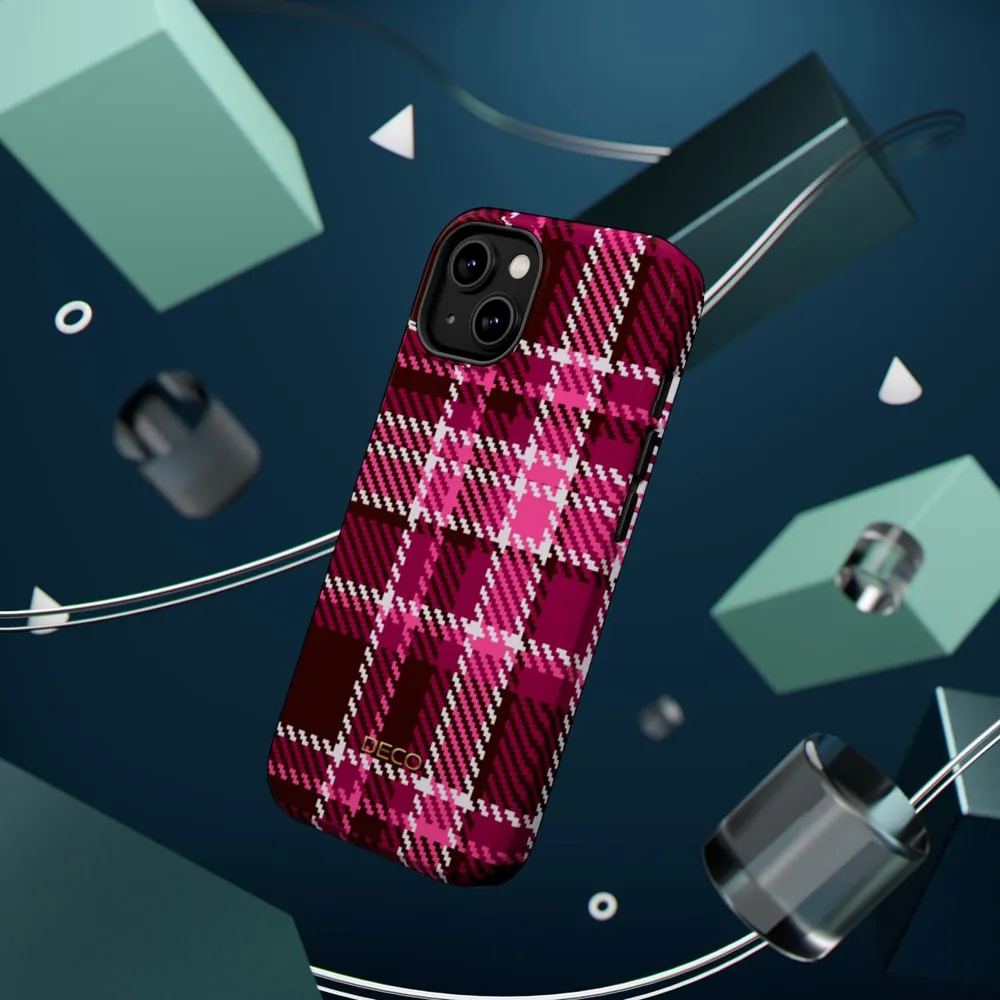 Magenta Pink Plaid MagSafe Impact-Resistant Phone Case