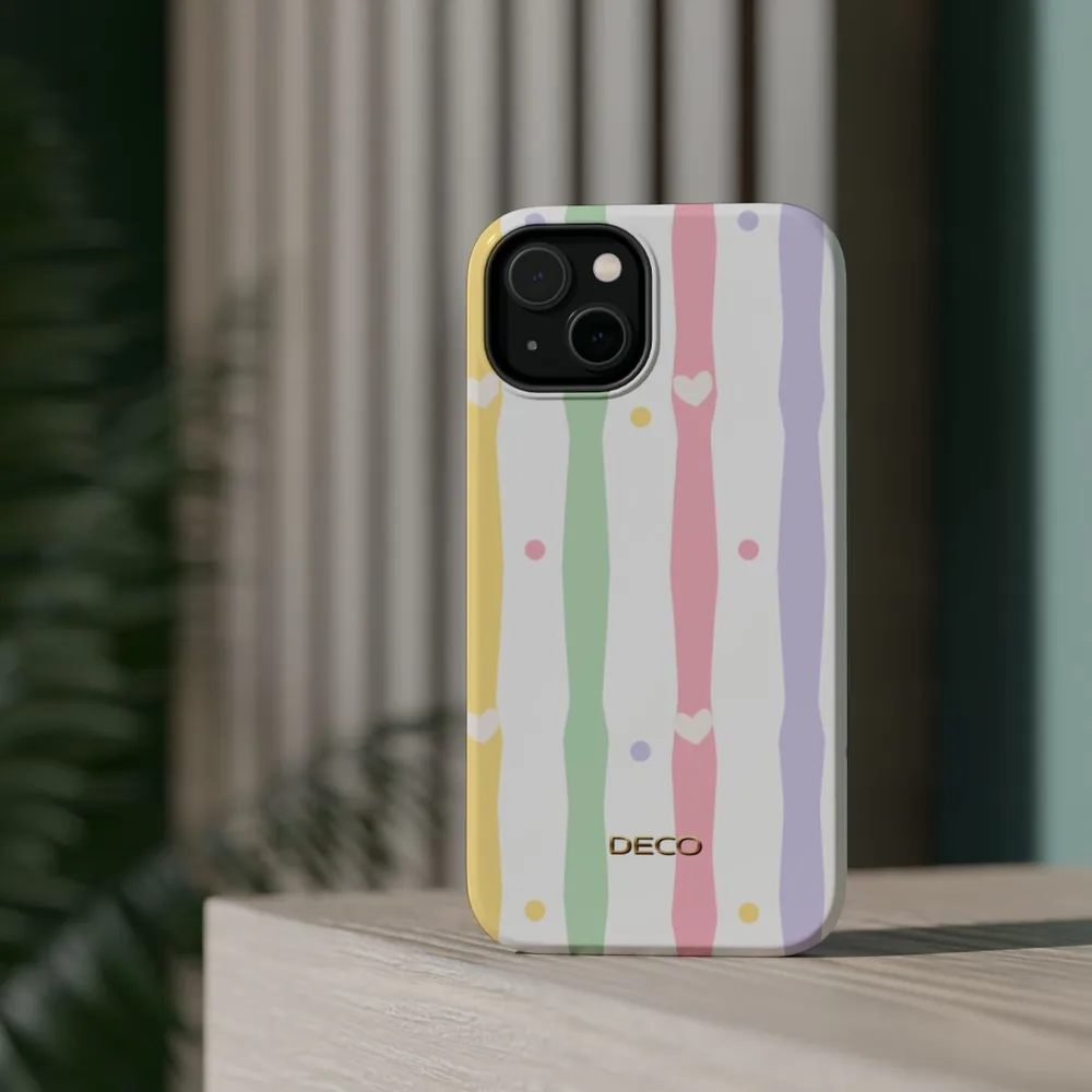 Pastel Heart Stripes MagSafe Impact-Resistant Phone Case