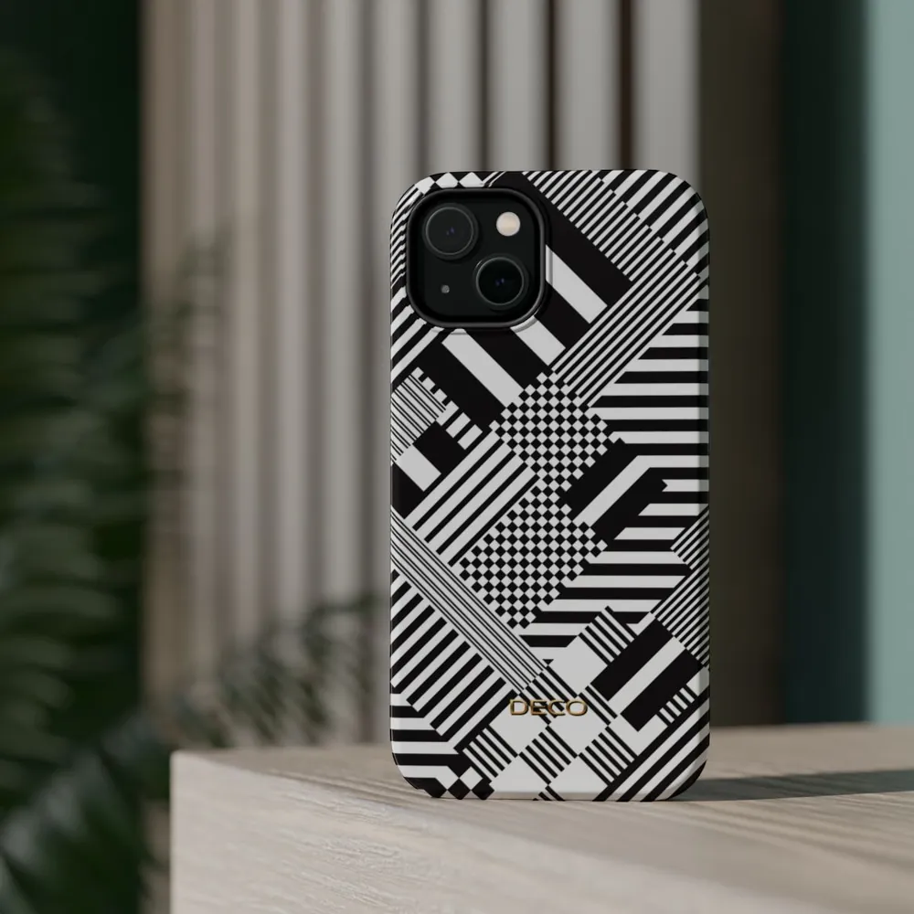 Black & White Geometric MagSafe Impact-Resistant Phone Case