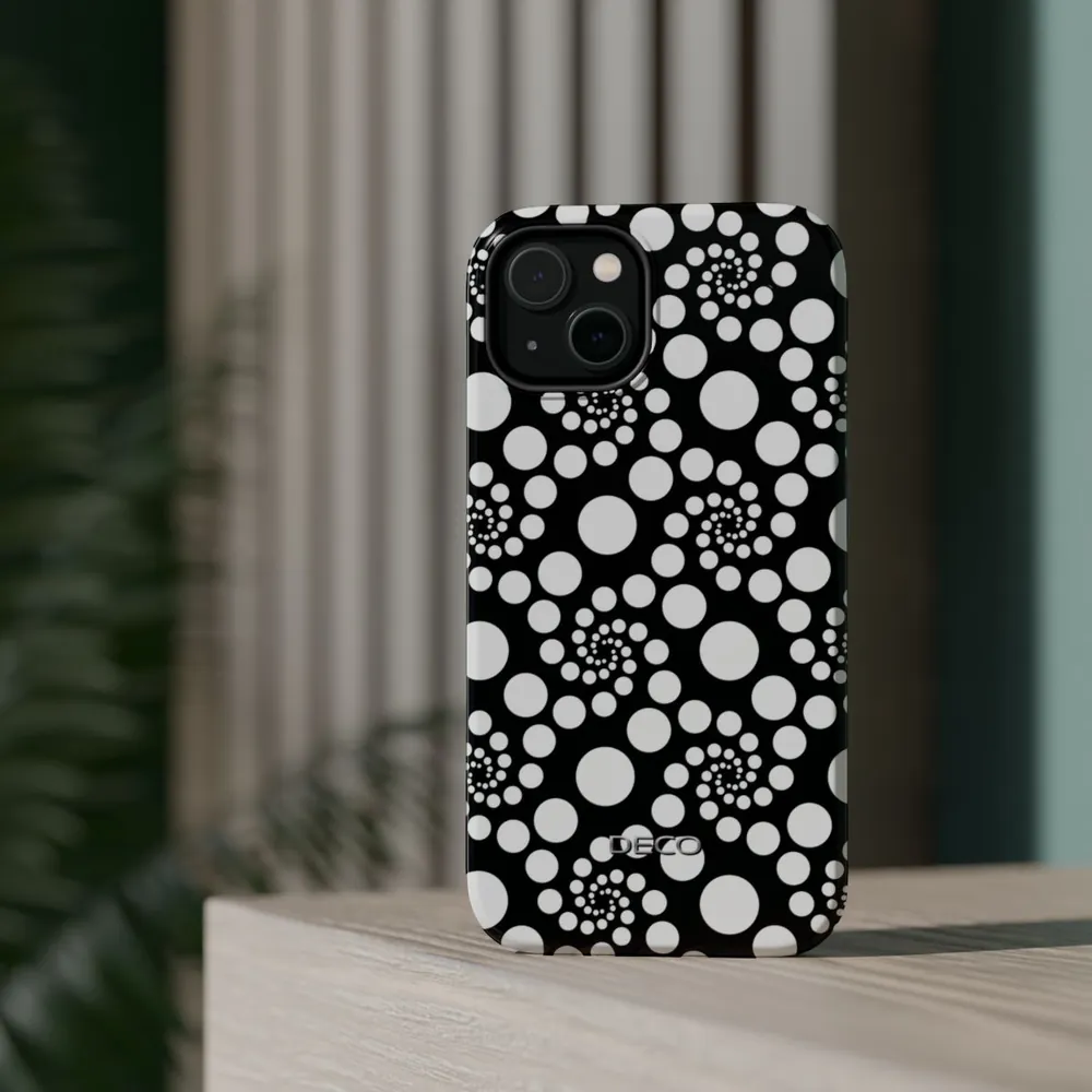 Black & White Twirly Polka Dots MagSafe Impact-Resistant Phone Case