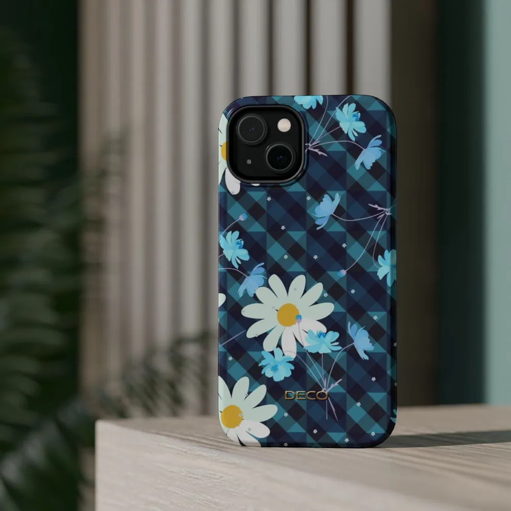 Daisy Blue Gingham Plaid MagSafe Impact-Resistant Phone Case