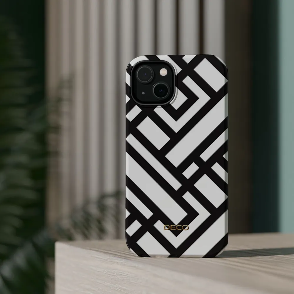 Black & White Maze Geometric MagSafe Impact-Resistant Phone Case
