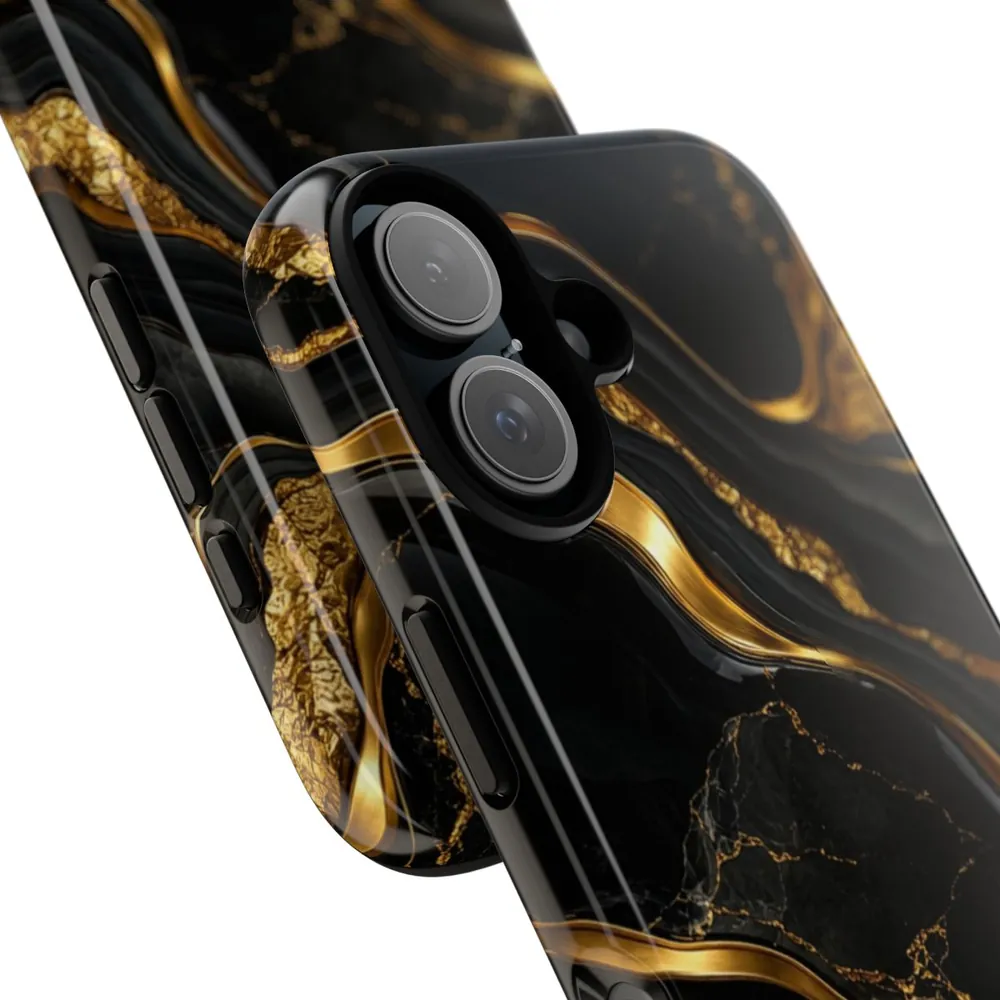 Luxury Textured Black Onyx & Gold DECO Signature Tough Phone Case