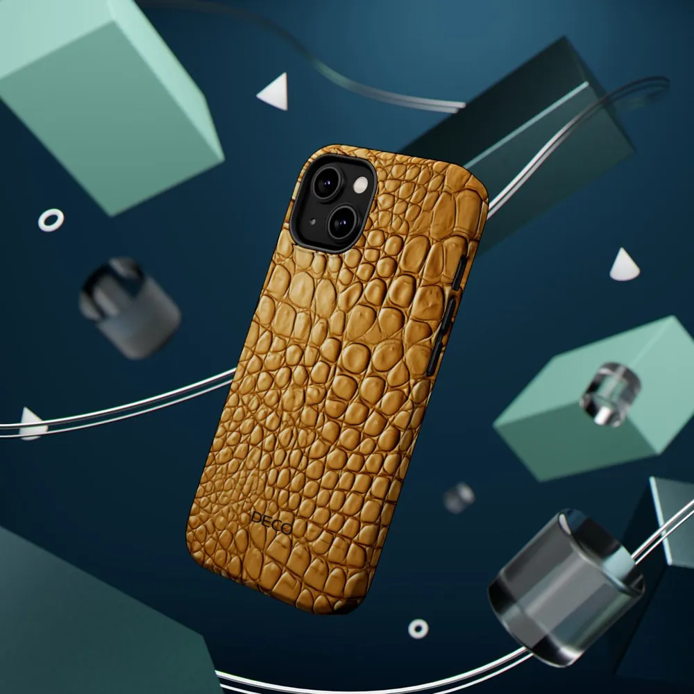 Gold Crocodile Skin MagSafe Impact-Resistant Phone Case