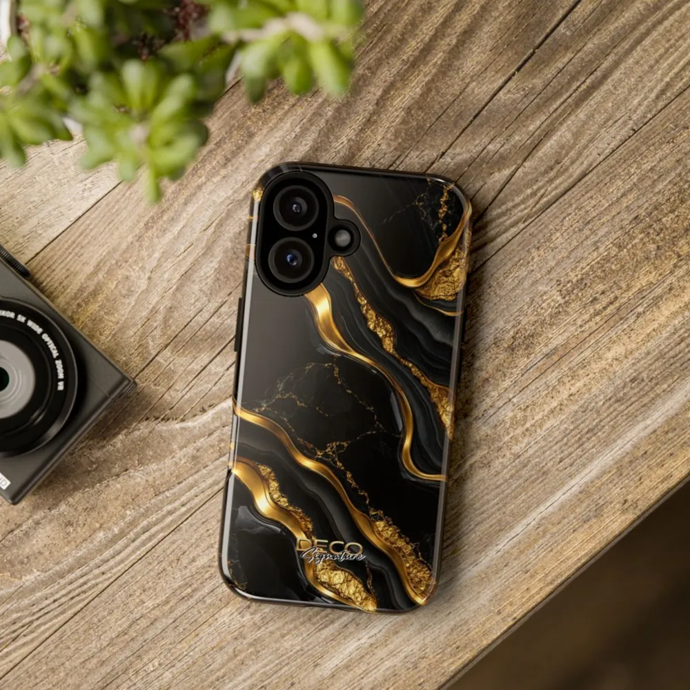 Luxury Textured Black Onyx & Gold DECO Signature Tough Phone Case