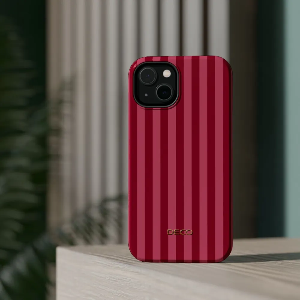 Classic Red & Pink Stripes MagSafe Impact-Resistant Phone Case