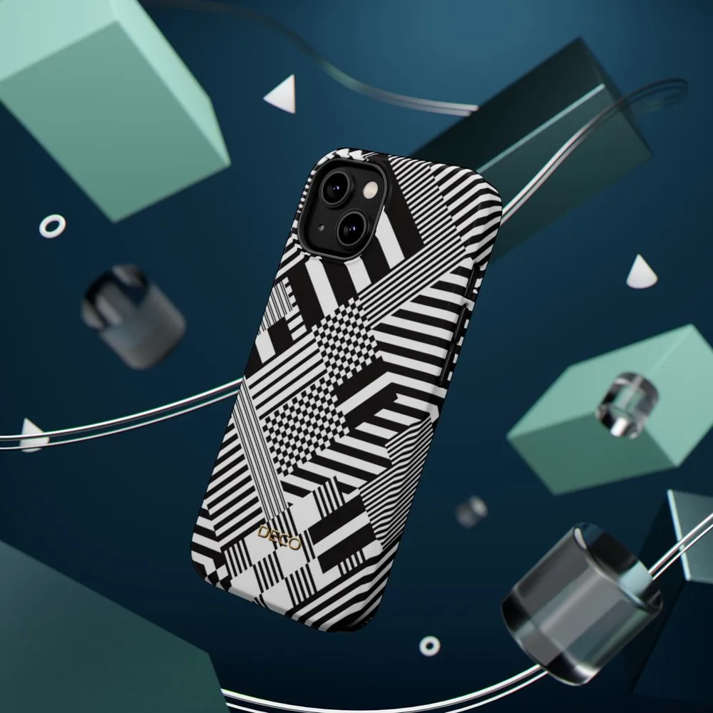Black & White Geometric MagSafe Impact-Resistant Phone Case