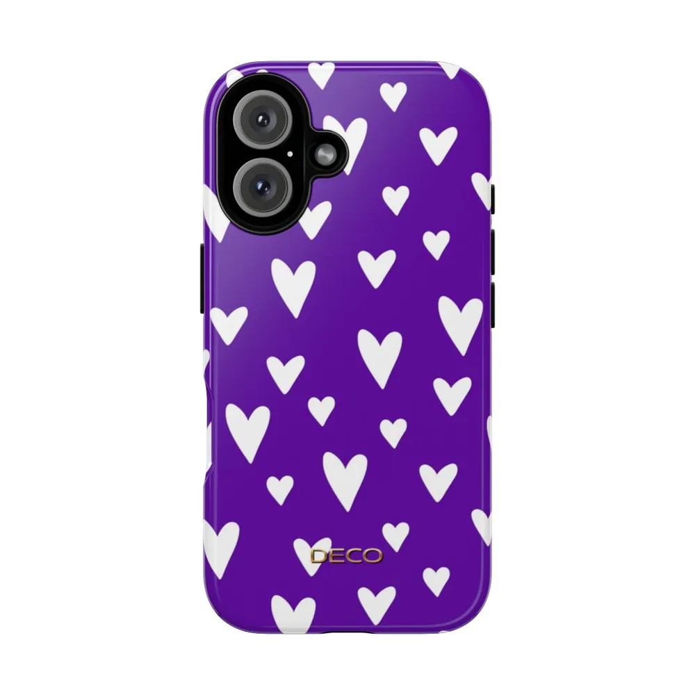 Purple & White Polka Hearts Tough Phone Case
