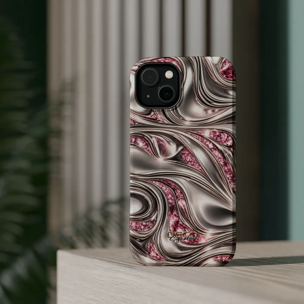 Luxury Liquid Platinum & Pink Diamonds DECO Signature MagSafe Impact-Resistant Phone Case
