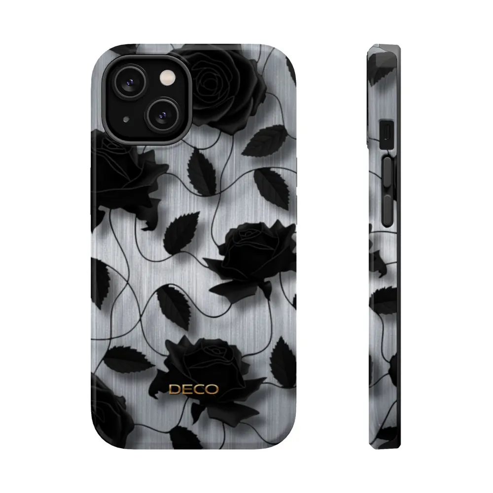 Black Rose Floral MagSafe Impact-Resistant Phone Case