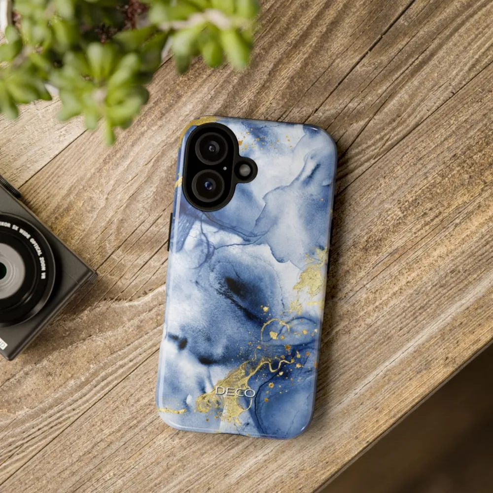 Blue & Gold Marble Tough Phone Case
