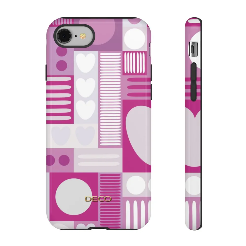 Deep Pink Graphic Hearts Tough Phone Case