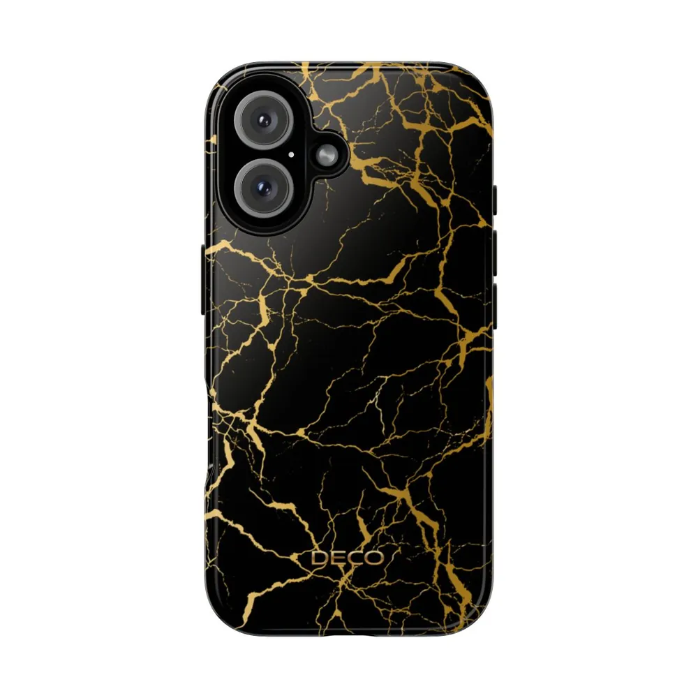 Black Gold Electric Marble Tough Phone Case