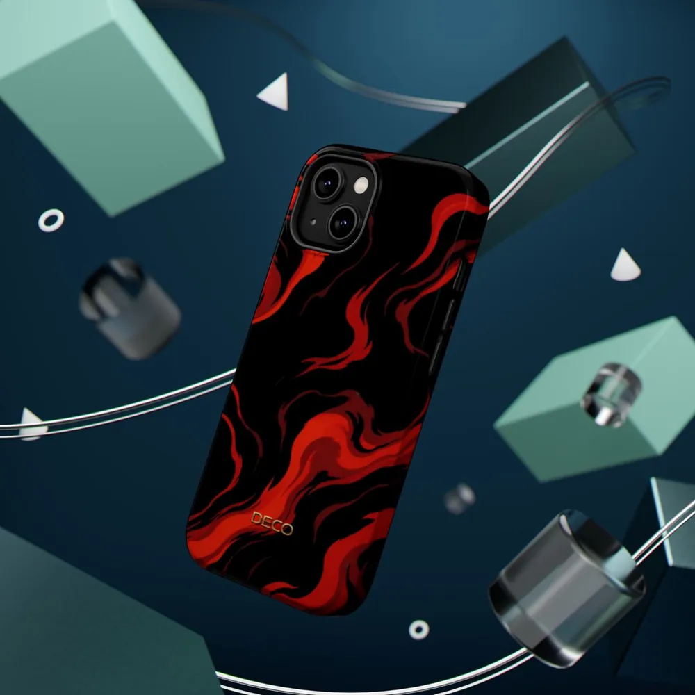 Fiery Red & Black Marble MagSafe Impact-Resistant Phone Case