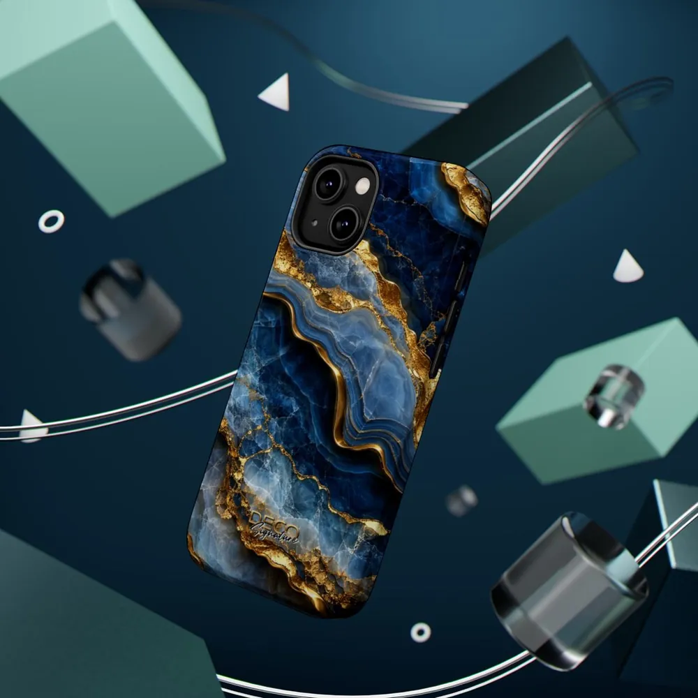 Luxury Textured Blue Onyx DECO Signature MagSafe Impact-Resistant Phone Case
