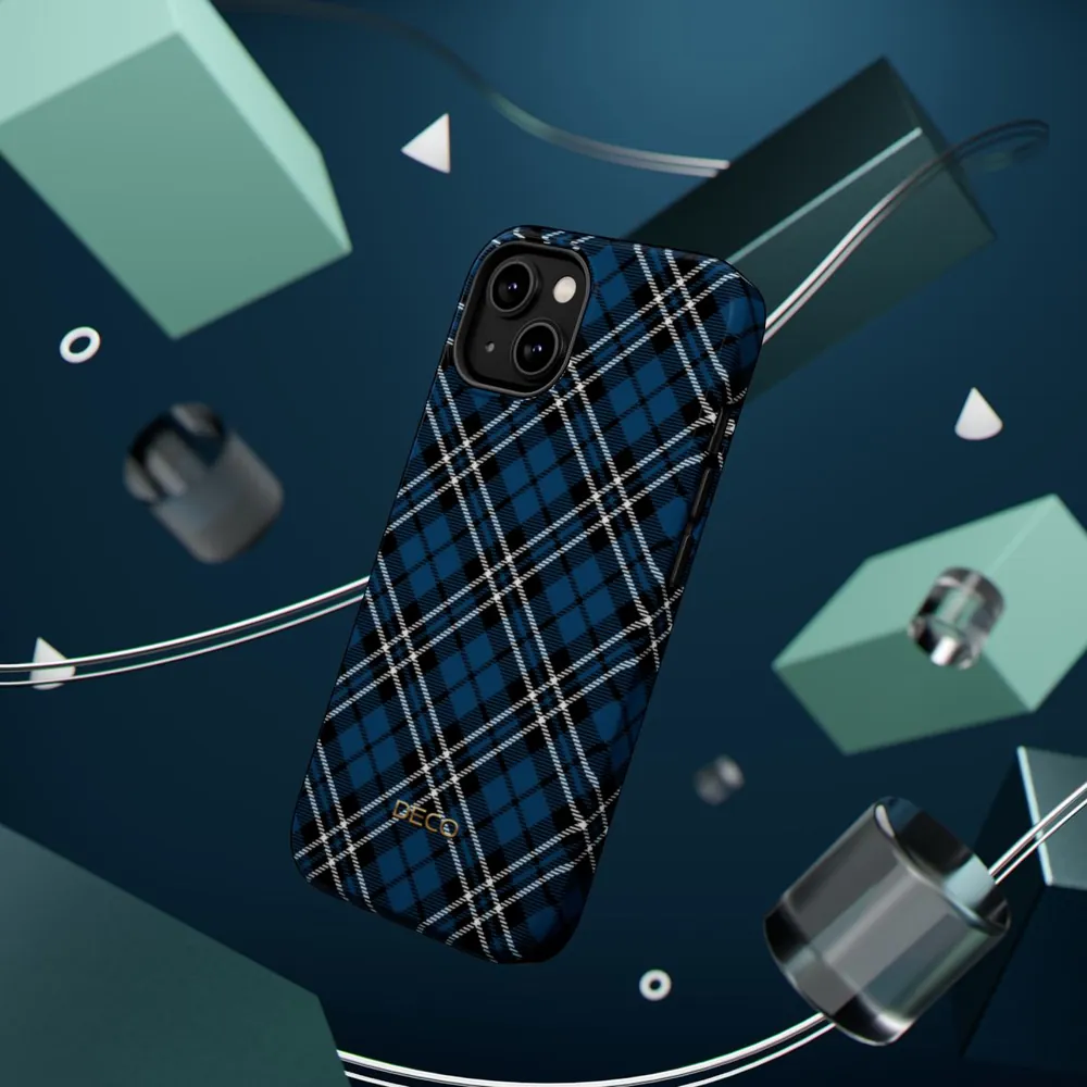Blue Diagonal Tartan Plaid MagSafe Impact-Resistant Phone Case