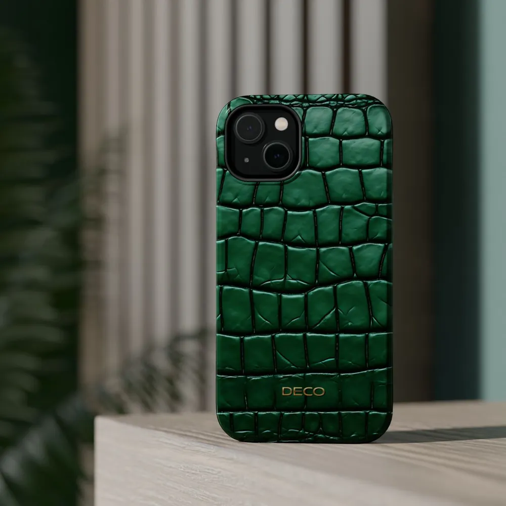 Emerald Alligator Skin MagSafe Impact-Resistant Phone Case