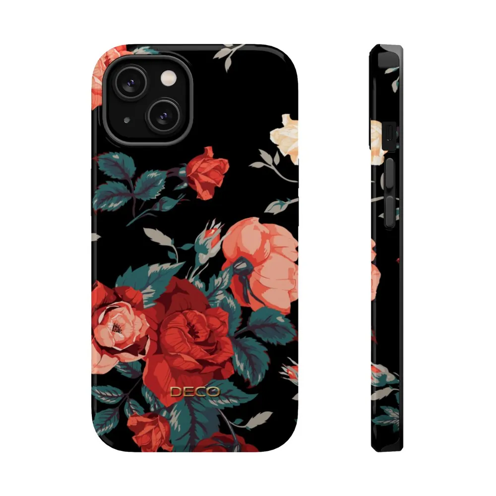 Deep Rose Floral MagSafe Impact-Resistant Phone Case