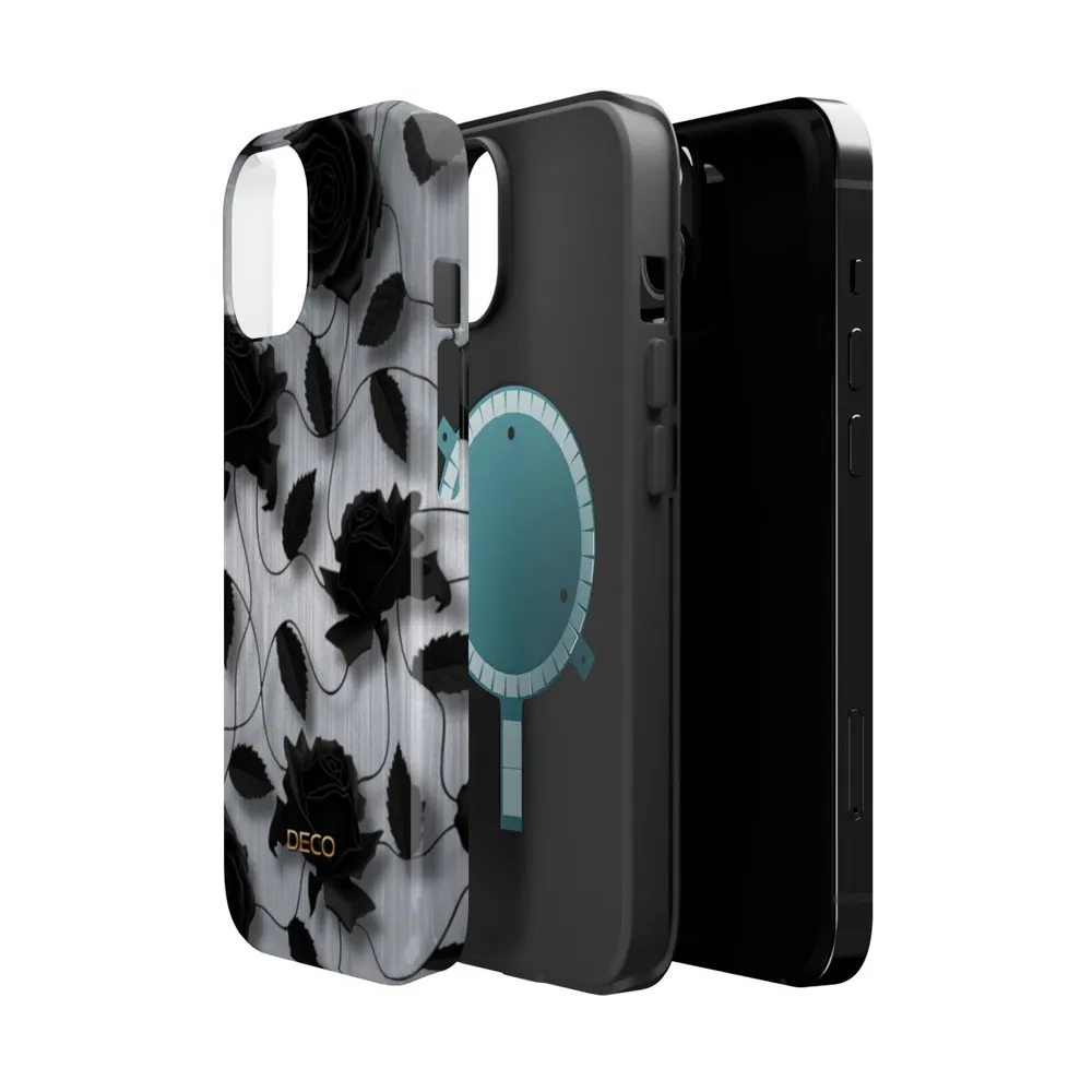 Black Rose Floral MagSafe Impact-Resistant Phone Case