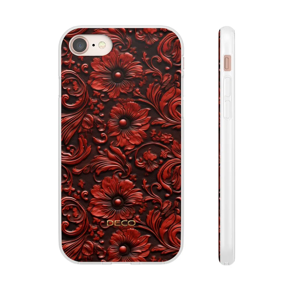 Red Floral Tooled Western Leather Phone Case