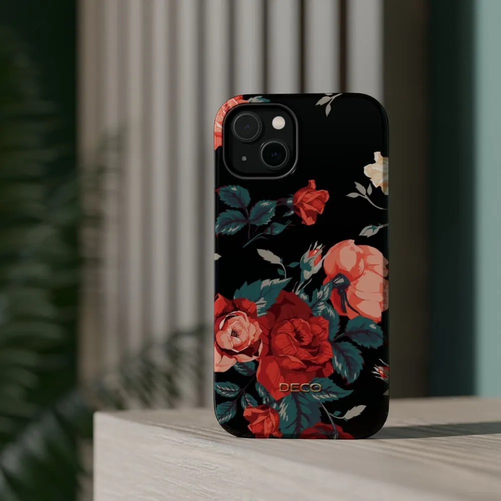 Deep Rose Floral MagSafe Impact-Resistant Phone Case