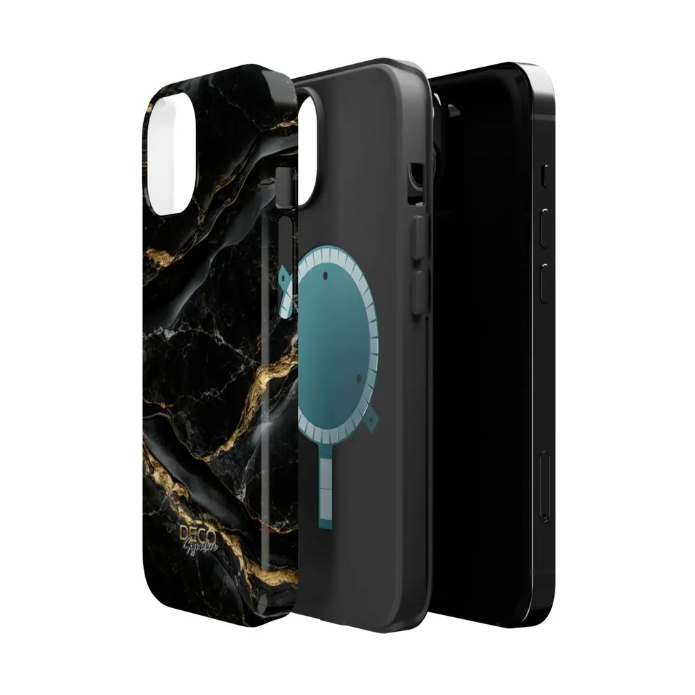 Luxury Black & Gold Textured Marble DECO Signature MagSafe Impact-Resistant Phone Case