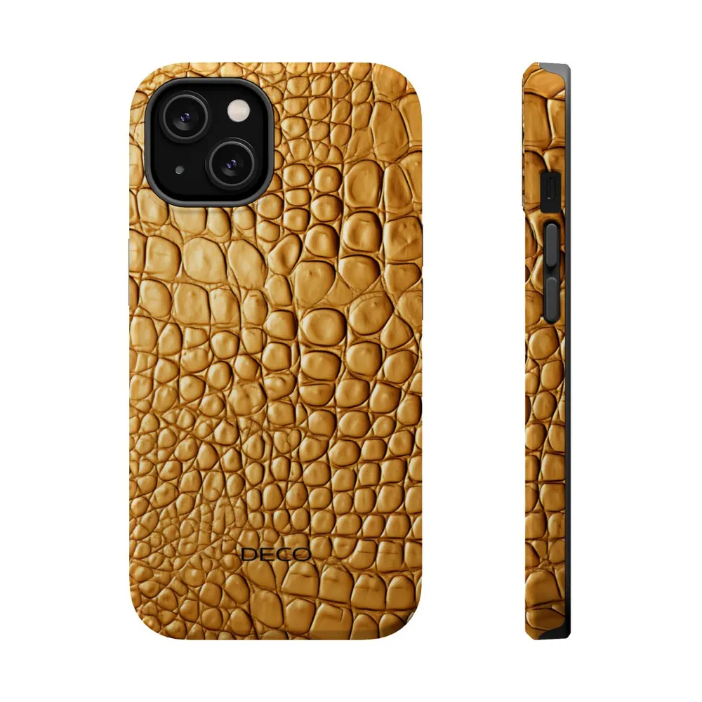 Gold Crocodile Skin MagSafe Impact-Resistant Phone Case