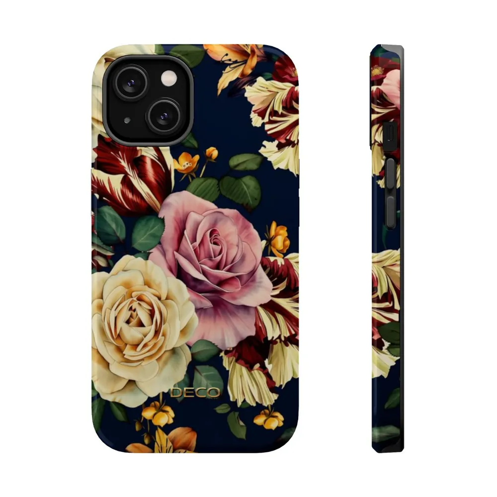 Painted Vintage Rose Floral MagSafe Impact-Resistant Phone Case