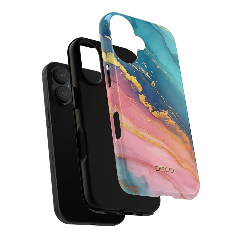 Pastel Gold Pinks & Blues Watercolor Marble Tough Phone Case