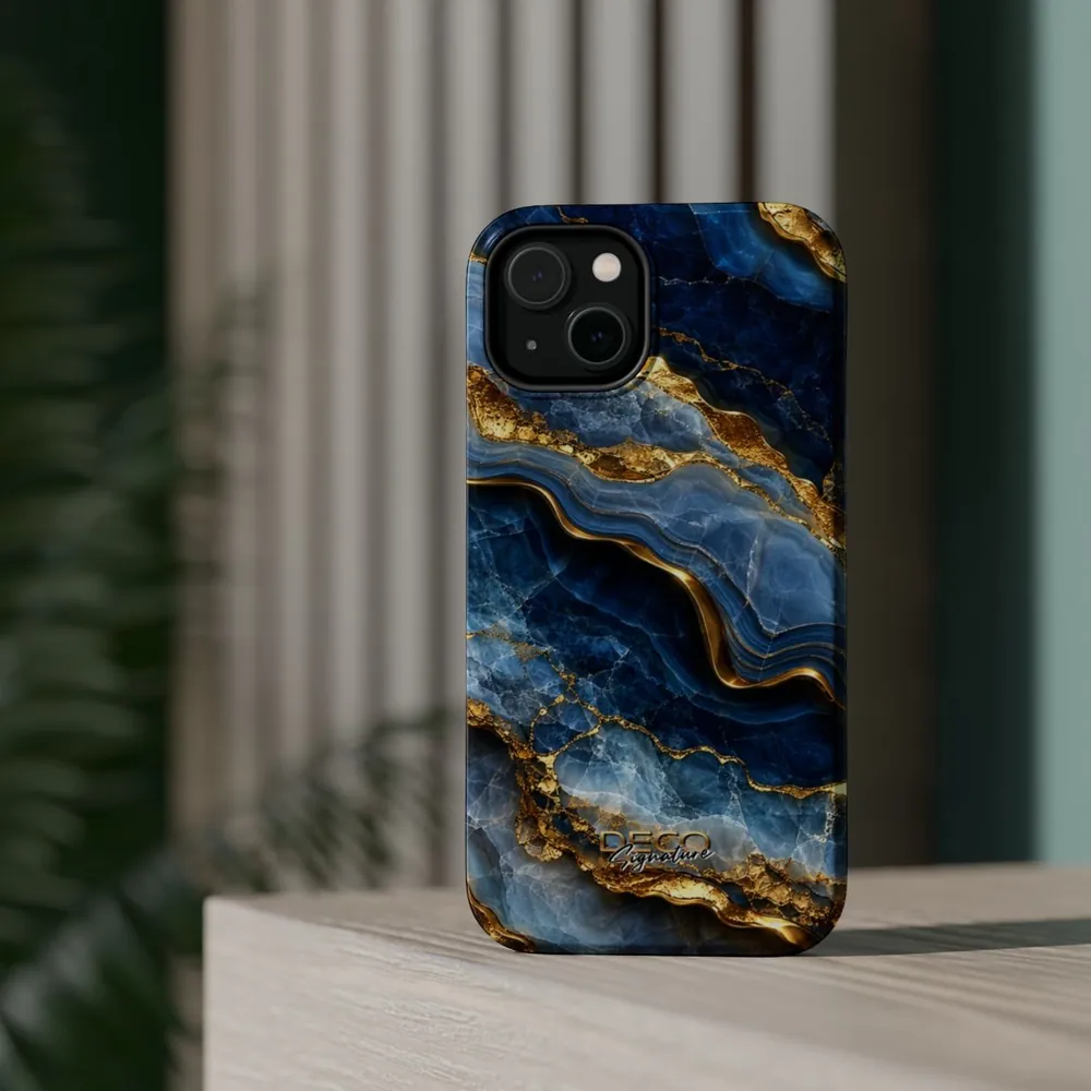 Luxury Textured Blue Onyx DECO Signature MagSafe Impact-Resistant Phone Case
