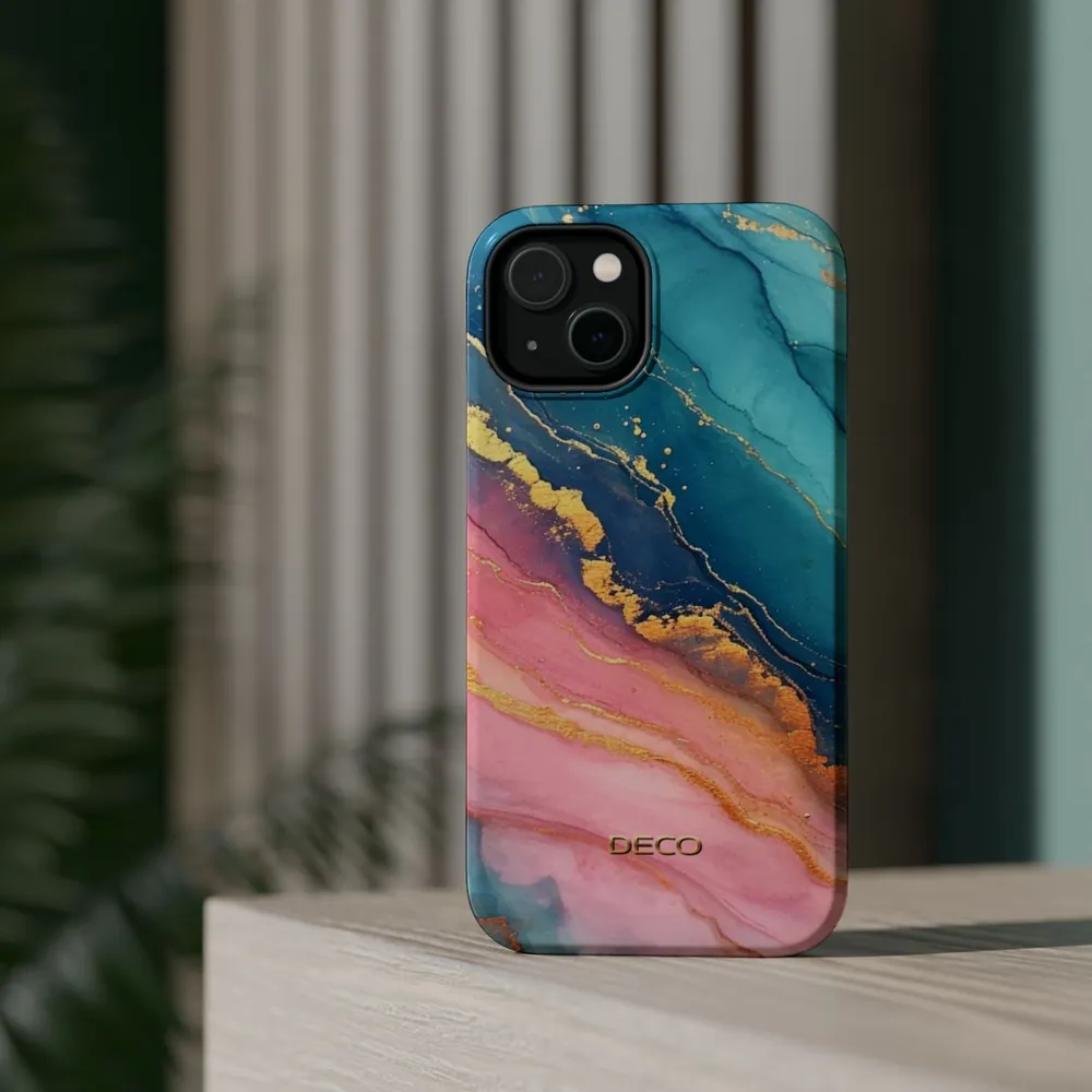 Pastel Gold Pinks & Blues Watercolor Marble MagSafe Impact-Resistant Phone Case