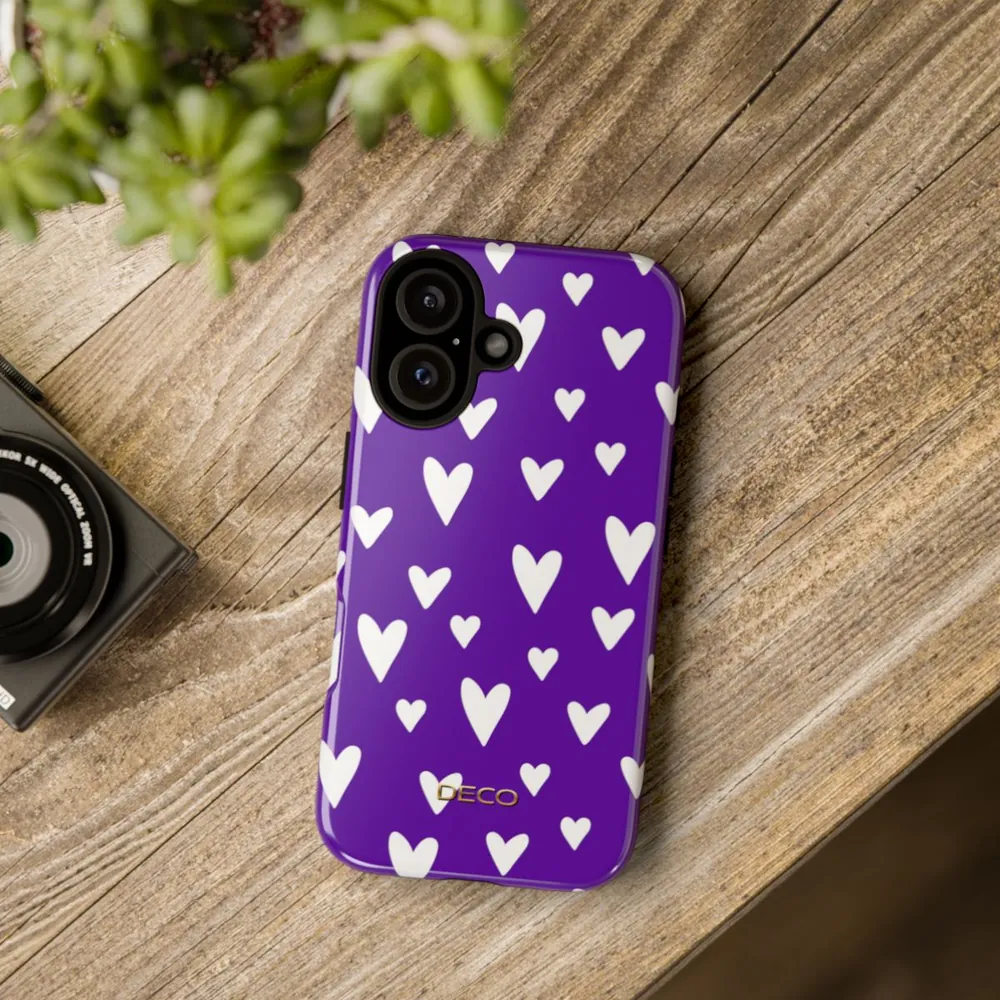 Purple & White Polka Hearts Tough Phone Case