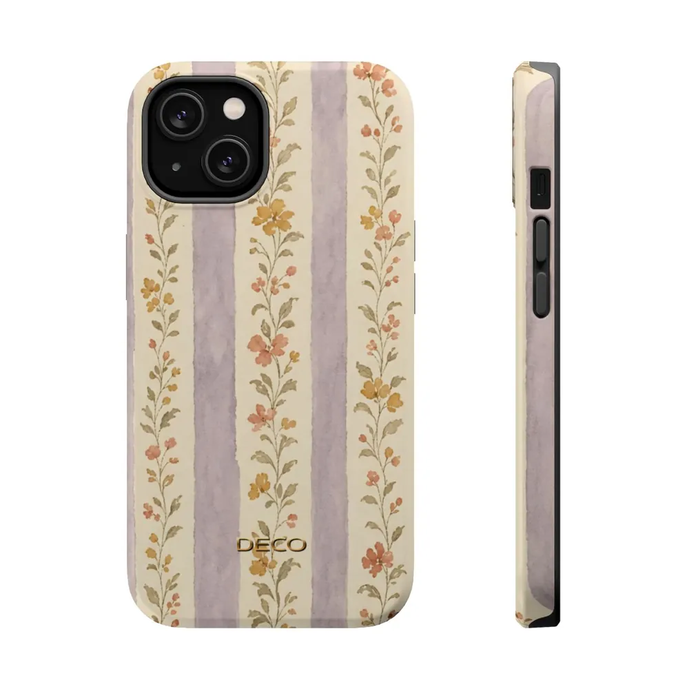 Vintage Floral Stripes MagSafe Impact-Resistant Phone Case