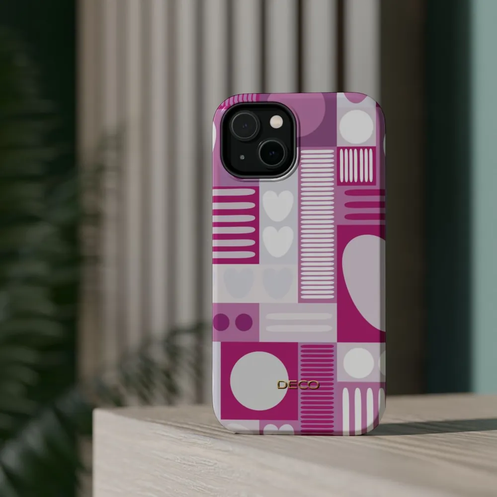 Deep Pink Graphic Hearts MagSafe Impact-Resistant Phone Case