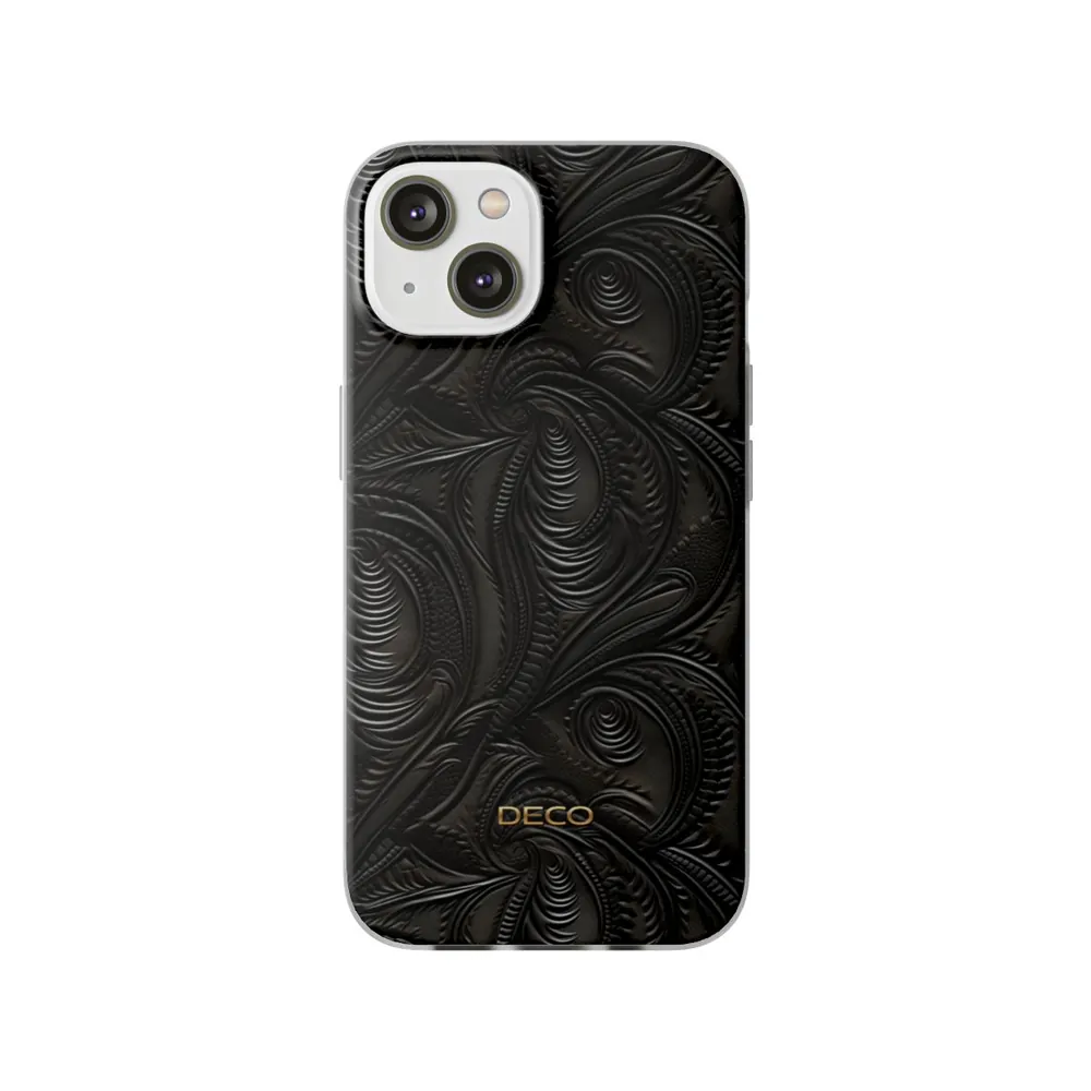 Black Tooled Western Leather Phone Case