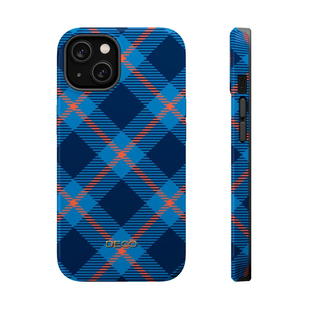 Blue Tartan Plaid MagSafe Impact-Resistant Phone Case