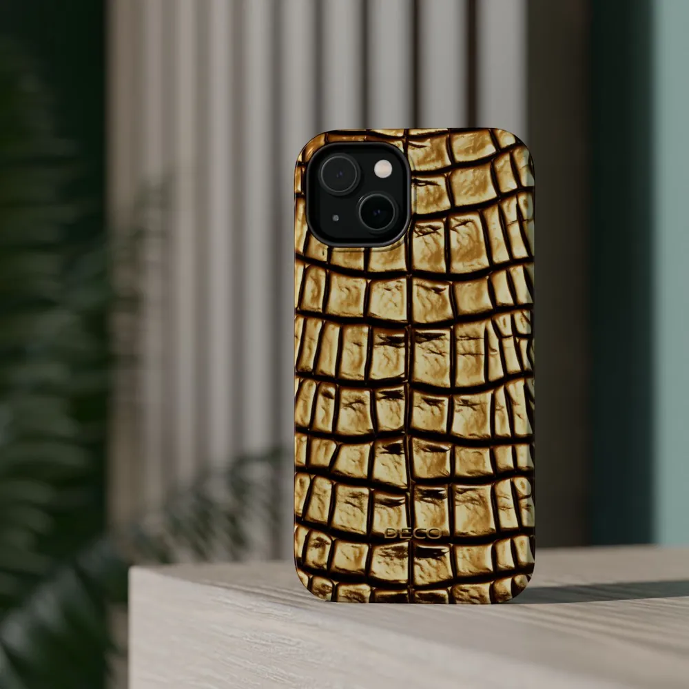 Gold Alligator Skin MagSafe Impact-Resistant Phone Case