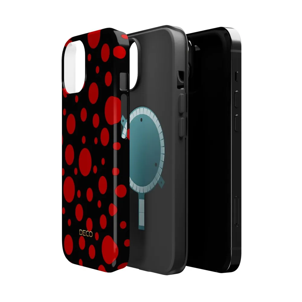 Black & Red Polka Dots MagSafe Impact-Resistant Phone Case