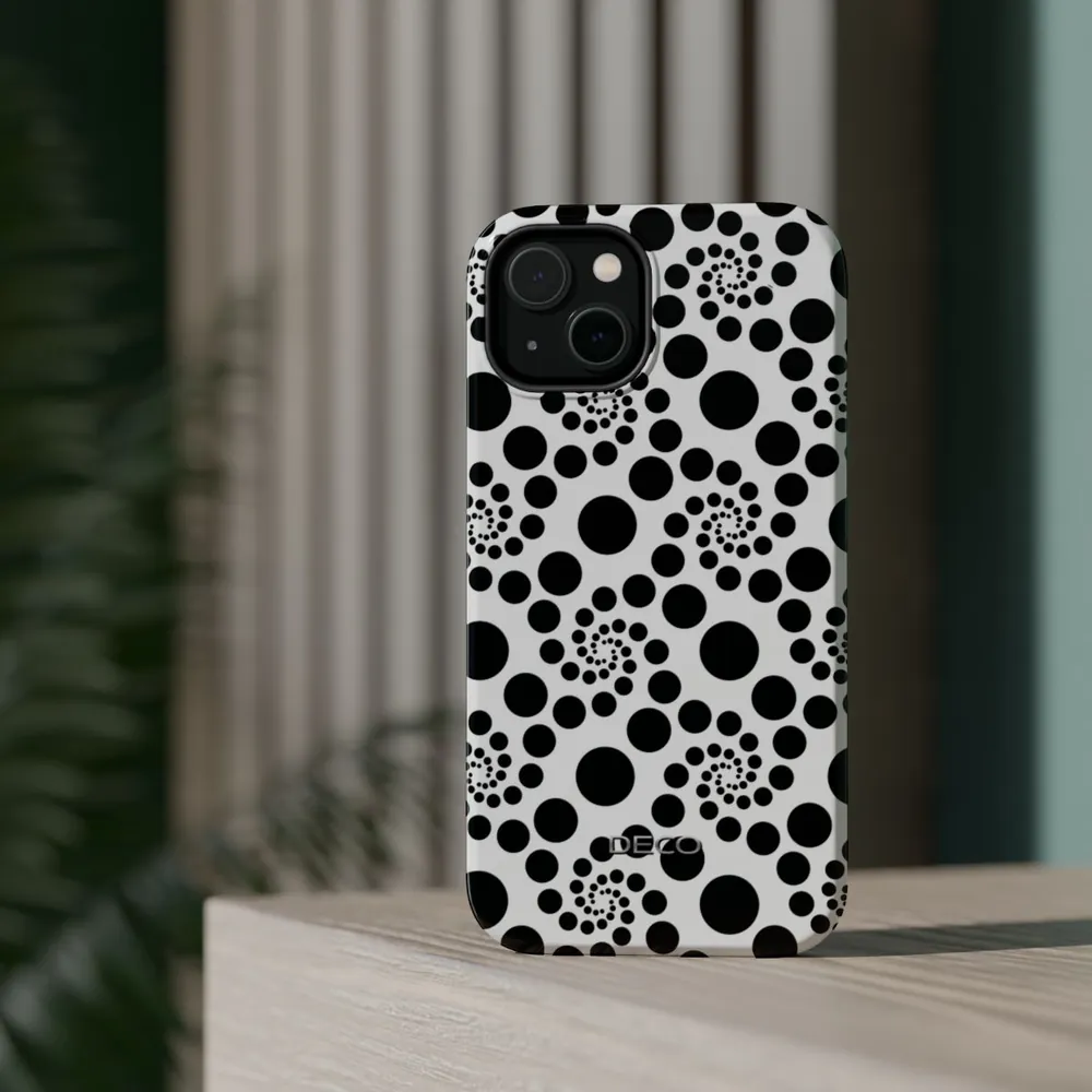 White & Black Twirly Polka Dots MagSafe Impact-Resistant Phone Case