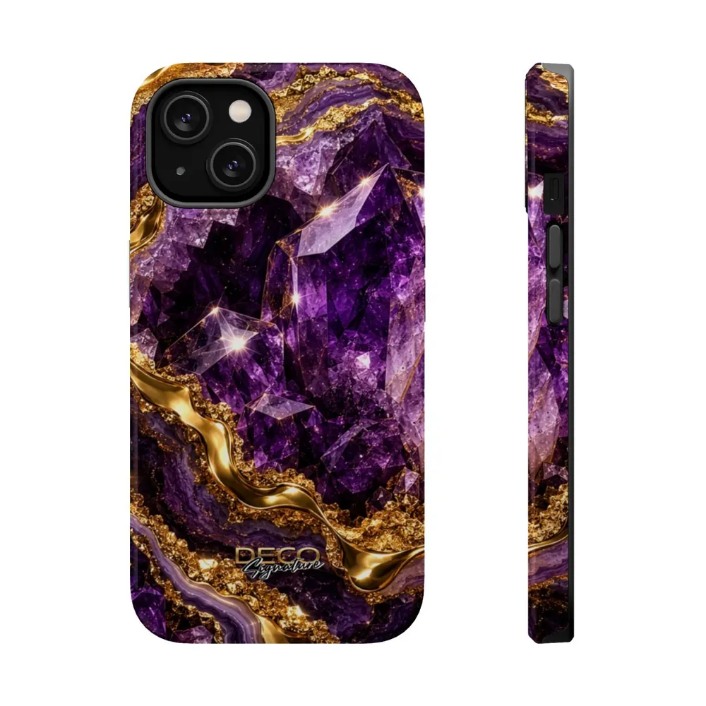 Luxury Amethyst & Gold DECO Signature MagSafe Impact-Resistant Phone Case