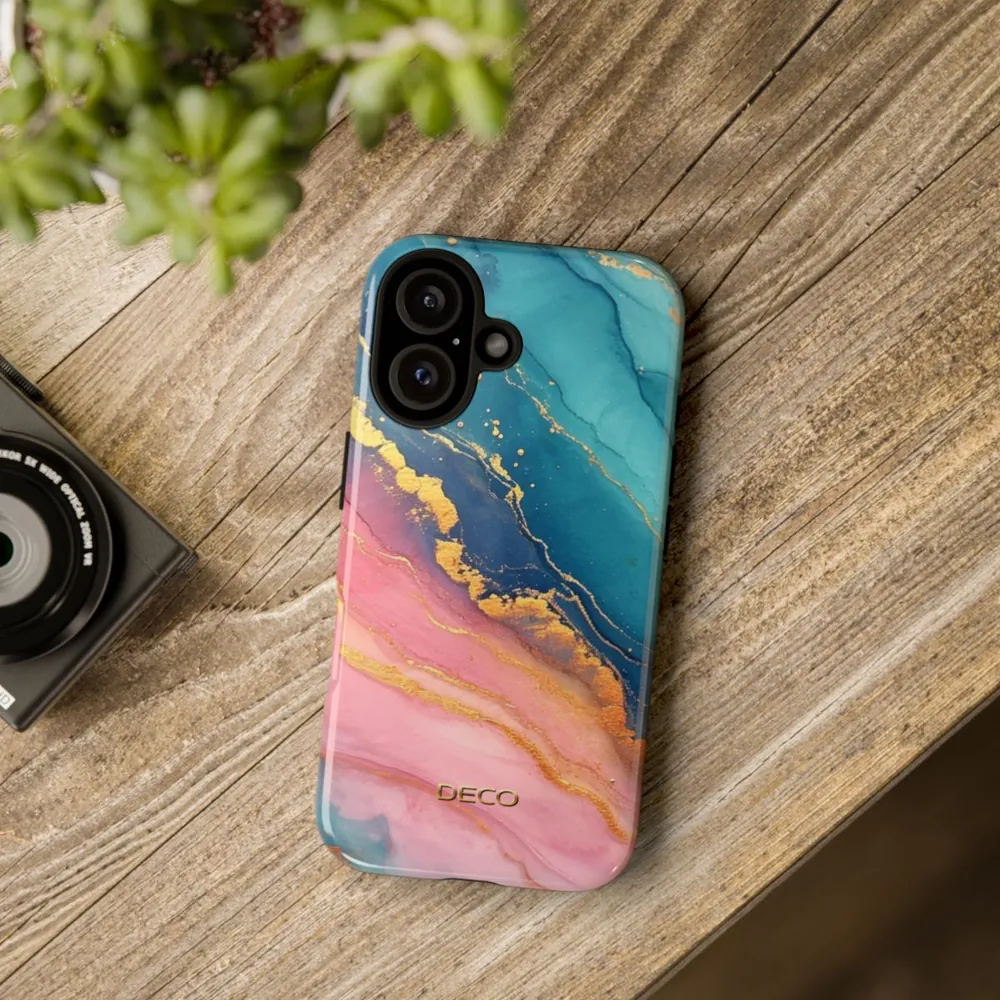 Pastel Gold Pinks & Blues Watercolor Marble Tough Phone Case