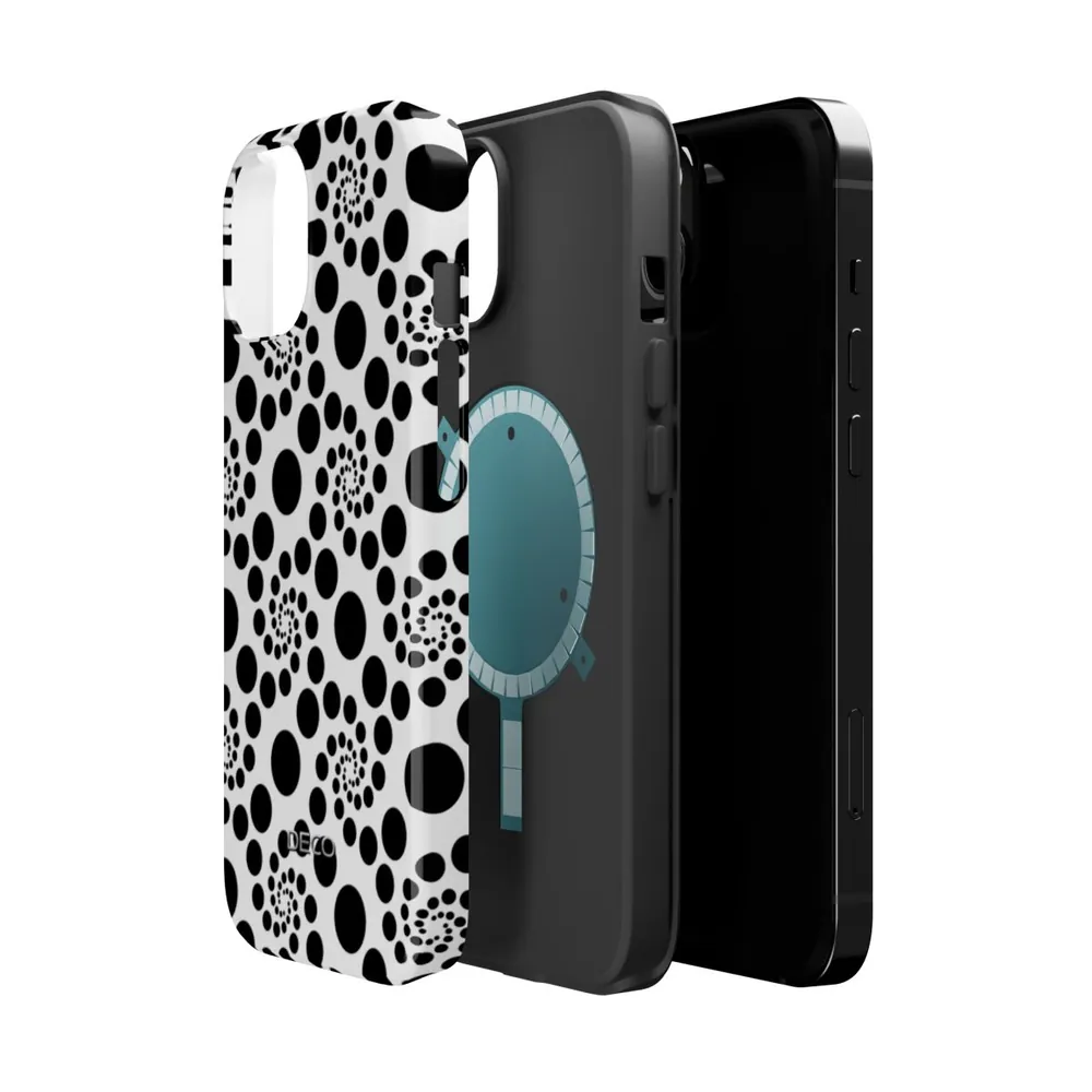 White & Black Twirly Polka Dots MagSafe Impact-Resistant Phone Case