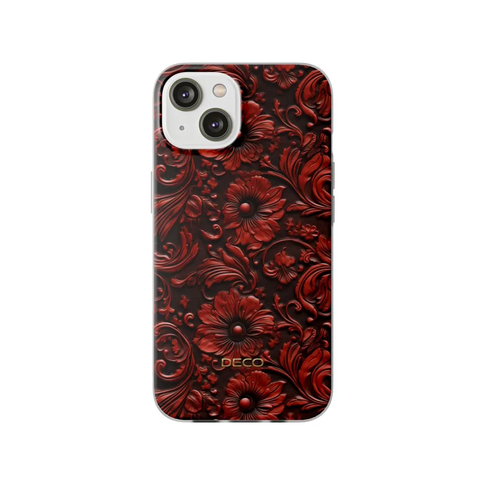 Red Floral Tooled Western Leather Phone Case