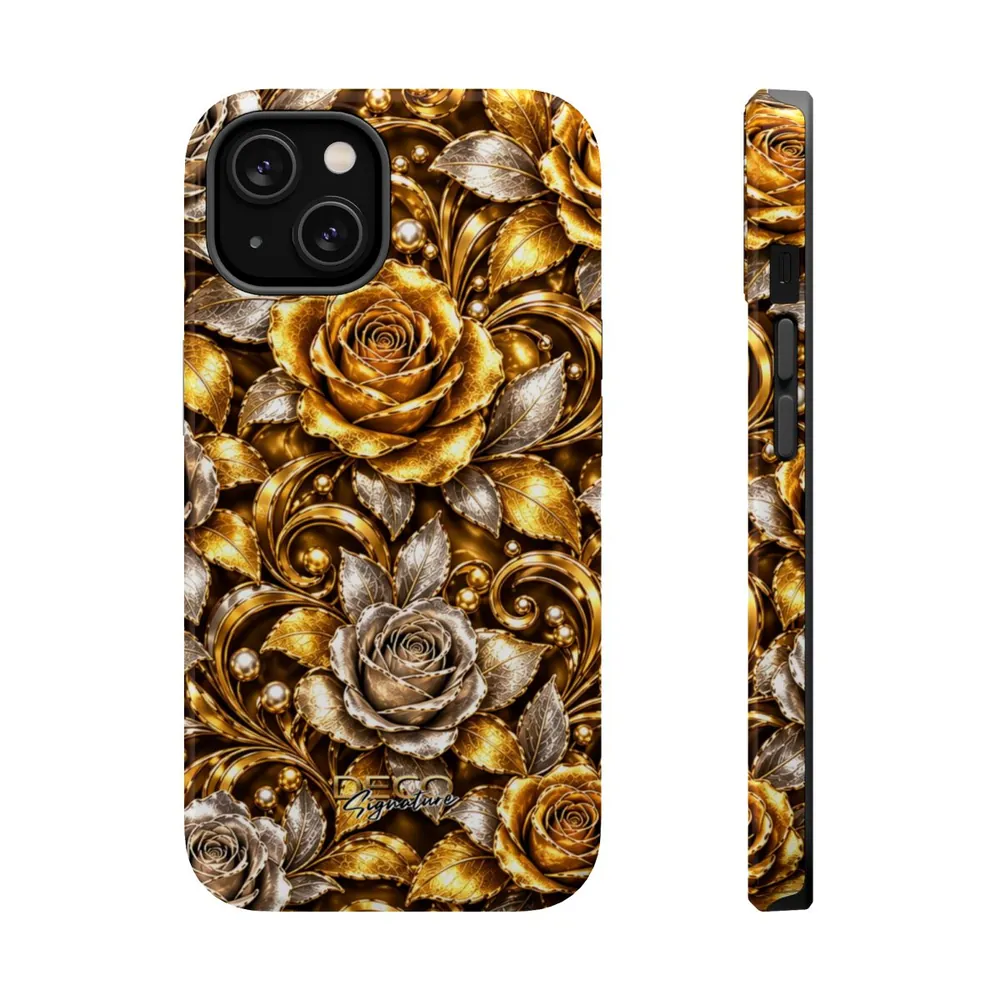 Luxury White & Yellow Gold Roses DECO Signature MagSafe Impact-Resistant Phone Case