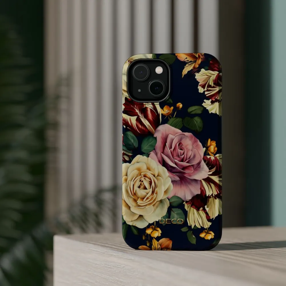 Painted Vintage Rose Floral MagSafe Impact-Resistant Phone Case