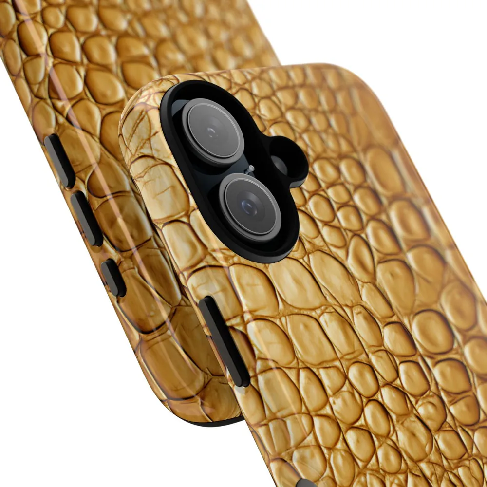 Gold Crocodile Skin Tough Phone Case
