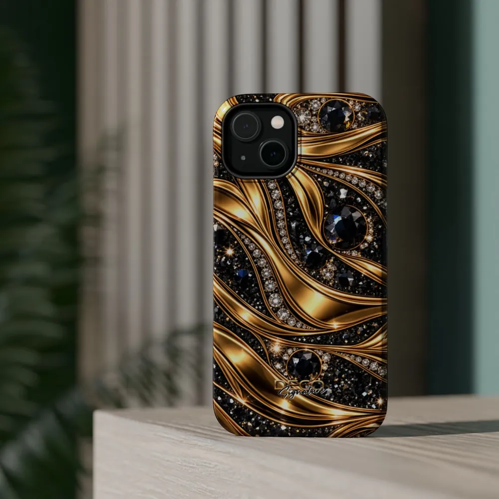 Luxury Gold & Black Diamonds DECO Signature MagSafe Impact-Resistant Phone Case