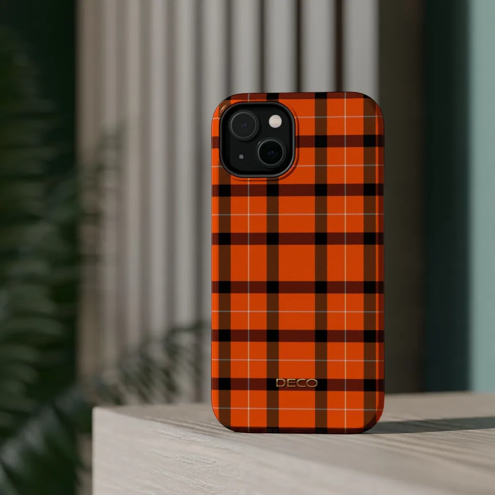 Orange Gingham Tartan Plaid MagSafe Impact-Resistant Phone Case