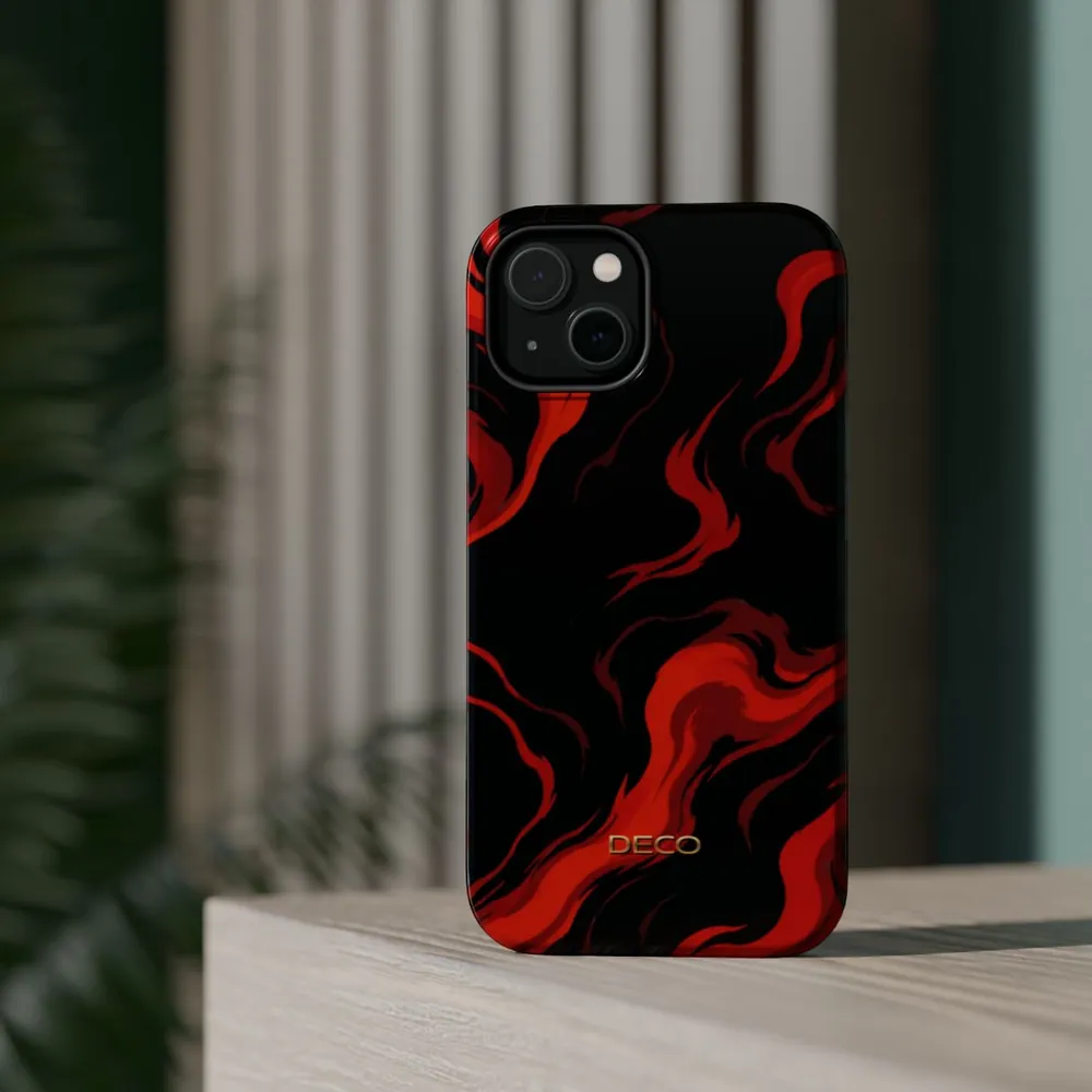 Fiery Red & Black Marble MagSafe Impact-Resistant Phone Case